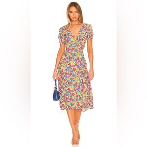 Faithfull the Brand Multicolor Floral Midi Dress, Size 10